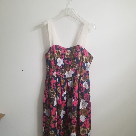 BB DAKOTA | dress floral mesh straps pink brown cream sz 6 - Picture 2 of 7